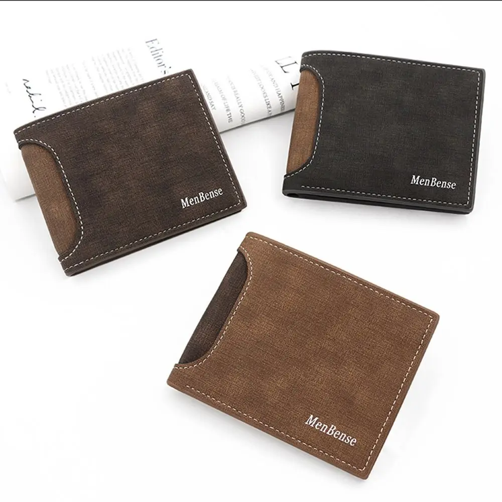 Interior Zipper Pocket 2 Fold Wallets Slim Dull Polish Men's Short Wallet Recreational Classic Credit Card Case Card Holder