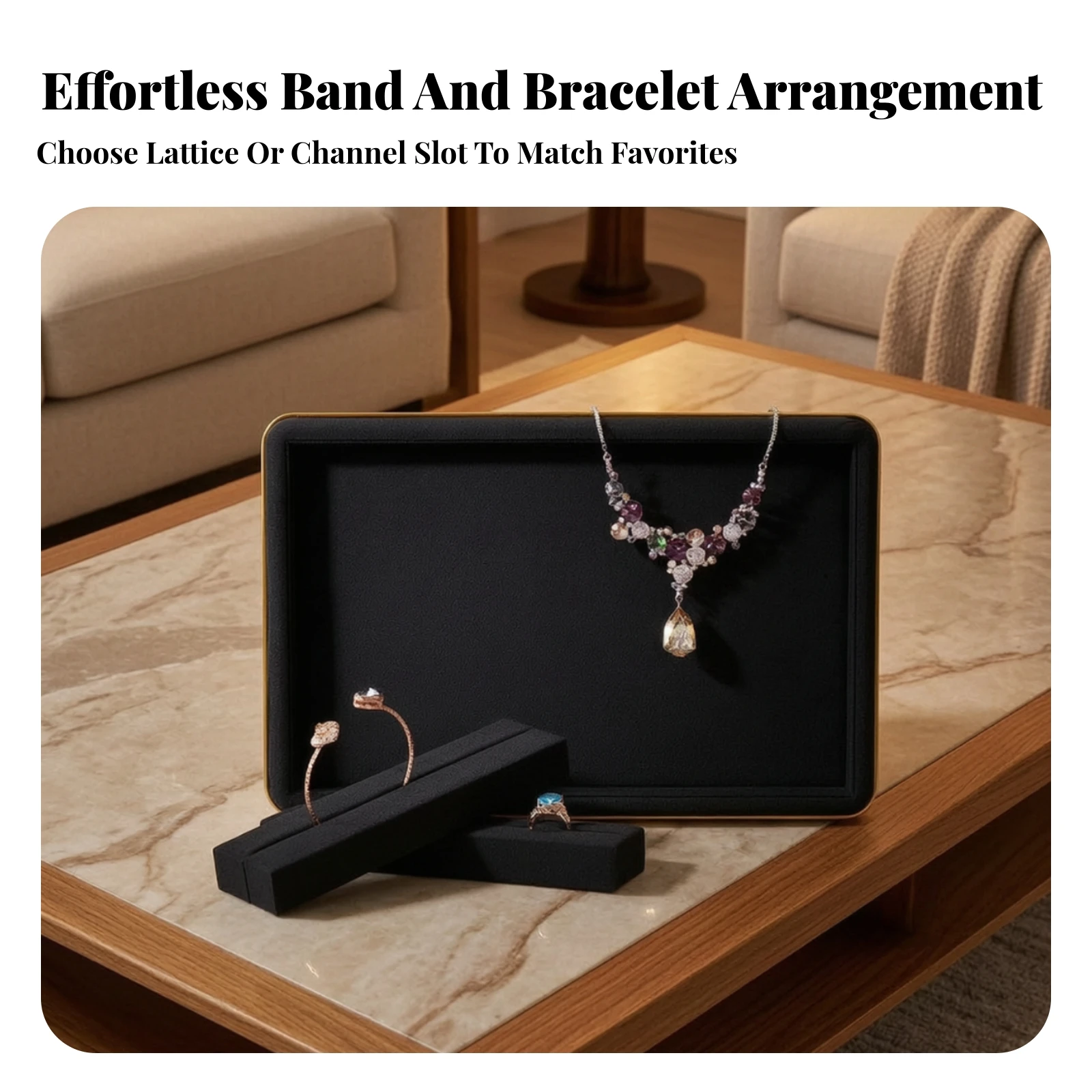 Jewelry Display Tray Open-Top Jewelry Tray with Padded Surface Rectangular Slim for Retailers, Showcase, Countertop