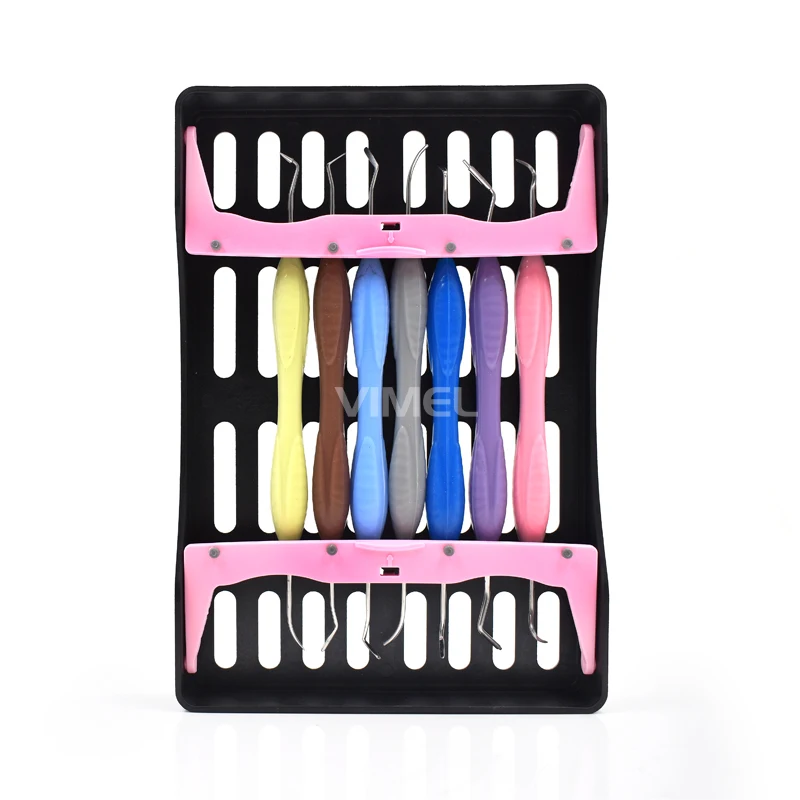 7pcs/set Dental Composite Resin Filling Restorative Kit with Disinfection Box Silicone Handle Dental Filling Instruments