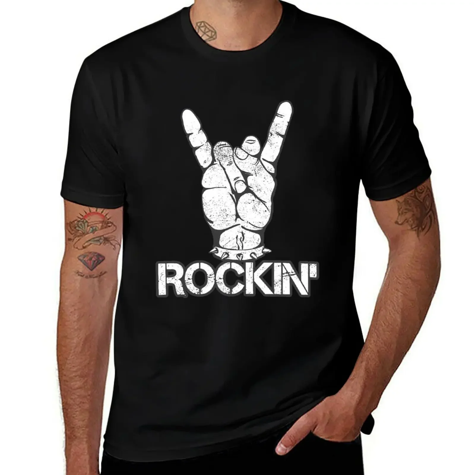 Rockin' Hand Horns: The Rock Music Rocker T-Shirt customs blue archive tops mens vintage t shirts