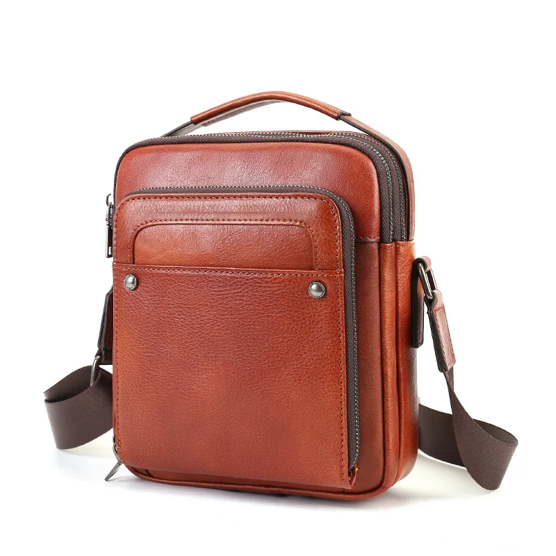 Men's Genuine Leather Shoulder Bag Vintage Small CasualCommuter Crossbody Messenger Bag Outdoor Sports Sling Bag