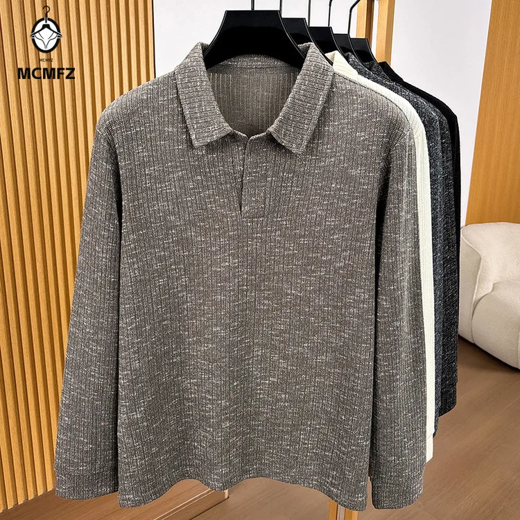 Autumn Winter Mens Turn Down Collar Knit Tops Soft Stretch Weave Material Half Placket Design Daily Social Wear Knitwear