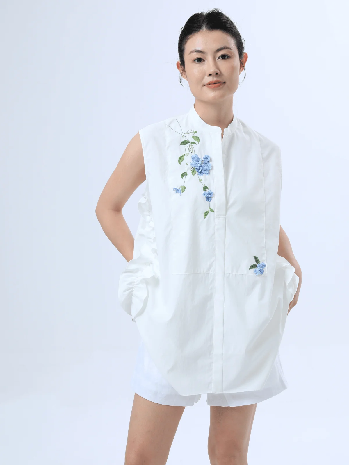 

Hand Embroidered Blue Snowflake Vest irt Women Casual Svel Lace Irregular Top Summer New Sle Loose Fit Long Length