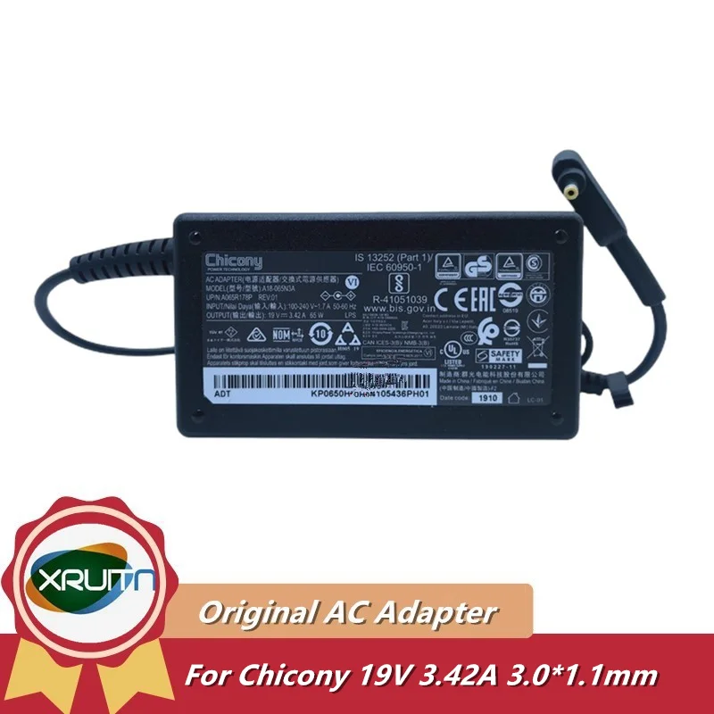 Original Chicony A18-065N3A 19V 3.42A 65W 3.0x1.0mm A065R178P AC Adapter Laptop Charger For Aspire A315-22G/A315-55G/A315-55KG