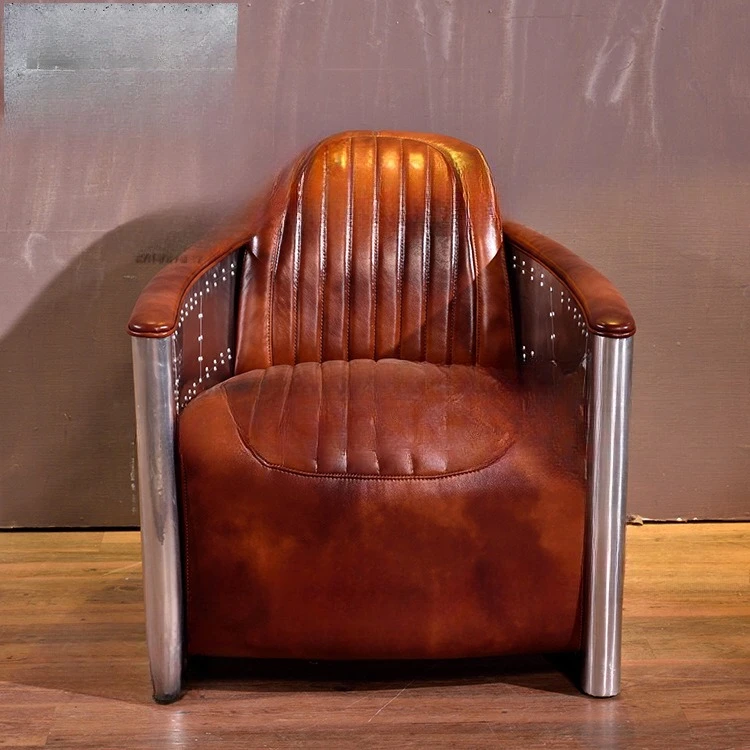 كرسي ميكانيكي من جلد الألومنيوم على الطراز الصناعي، أريكة بار سيجار، شريط ويسكي #3