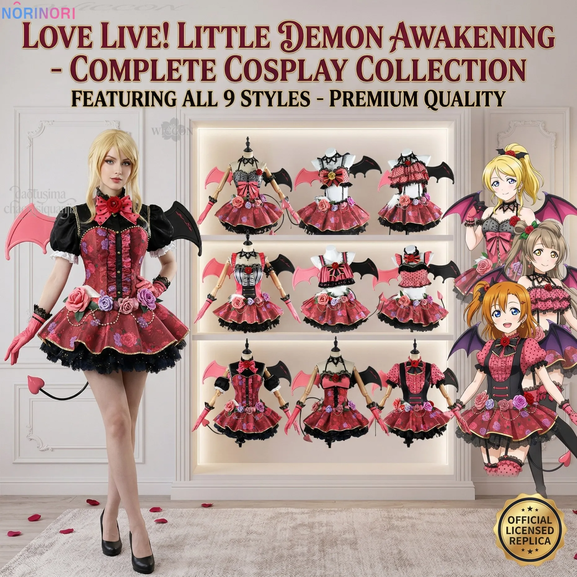 

Kotori Nozomi Nico Eli Hanayo Umi Maki Rin Honoka Sexy Lingerie Pink Dress Lolita Wings Cosplay Anime Game Lovelive Little Demon