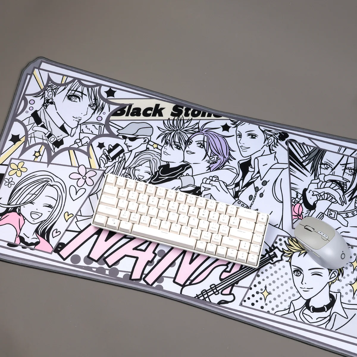 NANA Manga-Inspired  Computer Gaming Mouse Pad - Black White Non-Slip Desk Mat for Keyboard & Mouse (775x400mm)