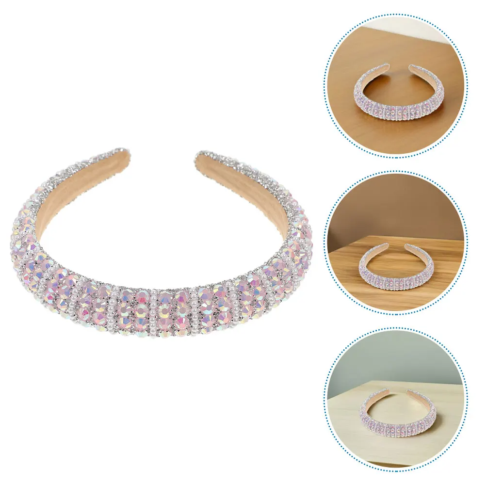 

2Pcs Rhinestone Pearl Sponge Headbands Baroque Style Bridal Hair Accessories Comfortable No Pressure for Weddings Parties