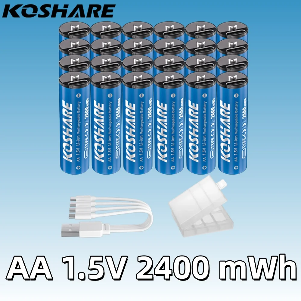

KOSHARE AA 1.5V Li-ion Rechargeable Batteries 2400mWh Type-C Lithium AA Battery For Remote Control Mouse Electric + Type-C Cable