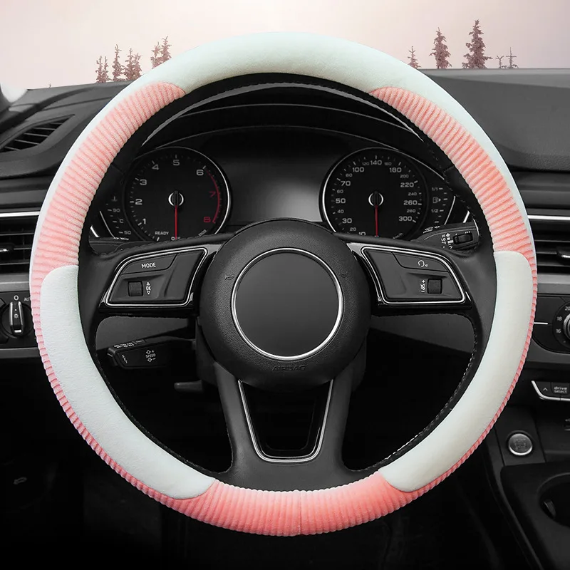 38cm Autumn and Winter Plush Car Steering Wheel Cover Warm silver fox fur Automotive interior modification