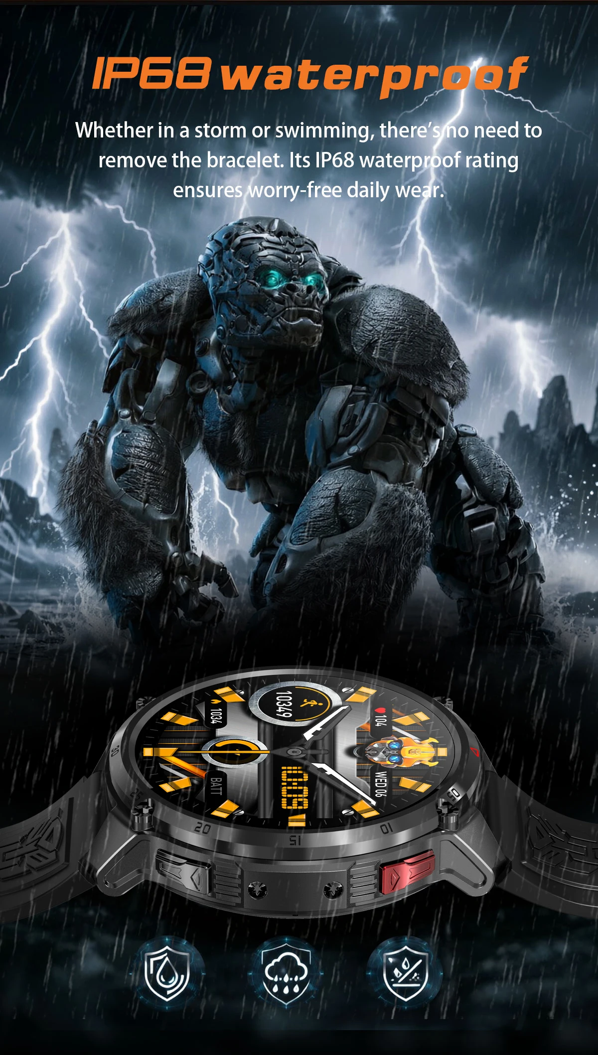 2026 Neue T-RX5 1200mAh Akku Smartwatch für Herren 1,7" HD-Bildschirm Kompass Taktische Taschenlampe IP68 Wasserdicht BT-Anruf Militäruhr – Detail 13