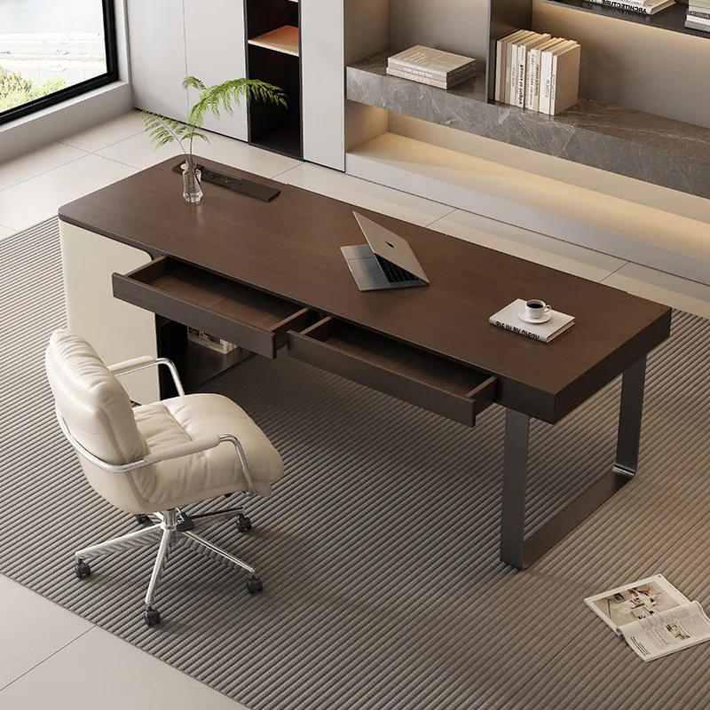Modern simple home living room light luxury high-end boss desk Italian minimalist solid wood desk study computer desk furniture