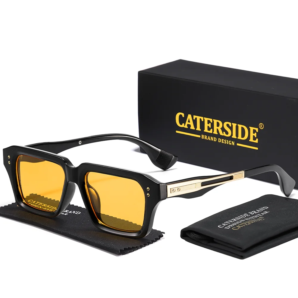 CATERSIDE Neue quadratische Sonnenbrille für Herren, Premium-PC-Rahmen mit Metallbügel, UV400, für Damen, Retro-Mode, Fahrdekoration, Brillen – Detail 4