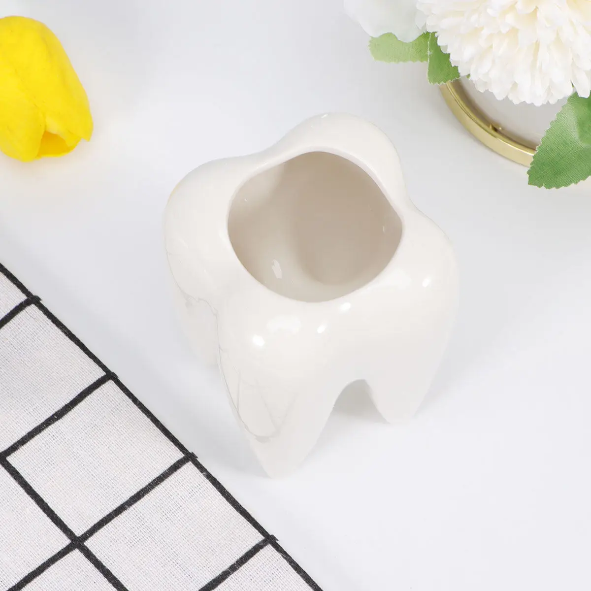 1Pcs Tooth Shape Ceramic Flower Pot Creative Succulent Planter for Home Garden Office Decorative Plant Holder Small Cactus