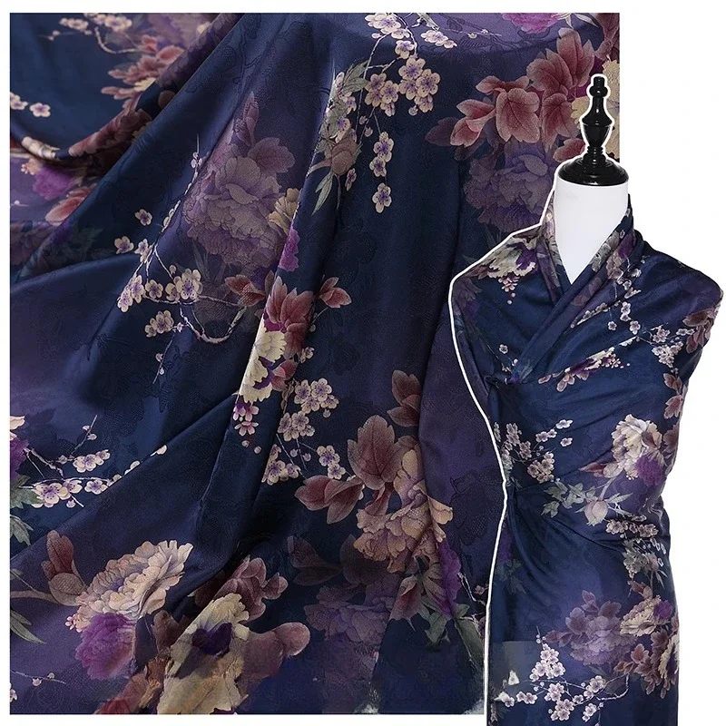 

50x150 см Ткань с принтом в традиционном китайском стиле, микроэластичная атласная ткань для женщин, винтажное платье Cheongsam, Hanfu, шитье своими руками