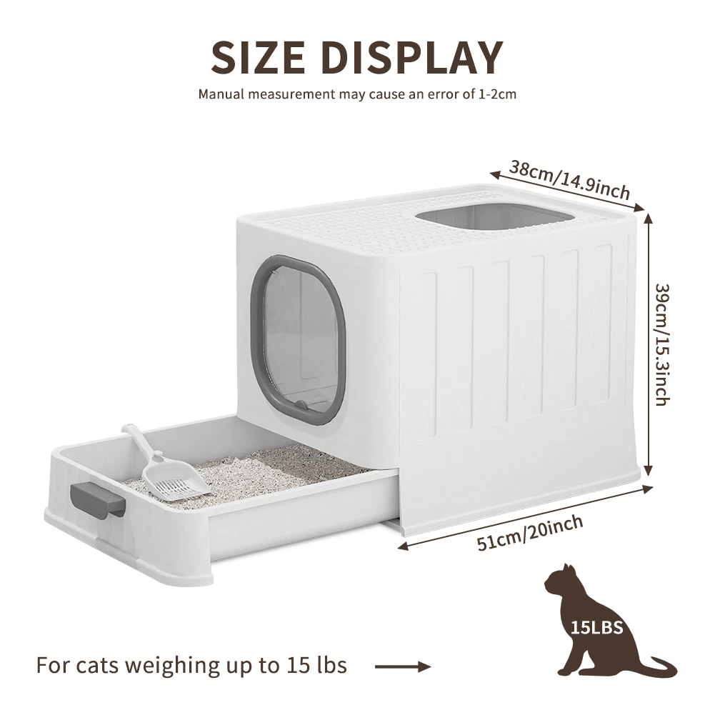 Covered Litter Box with Top Entry,  Hidden Cat Litter Box With Slide-Out Tray, Scoop, Spacious for Large Cats, Max. Load 15 kg,