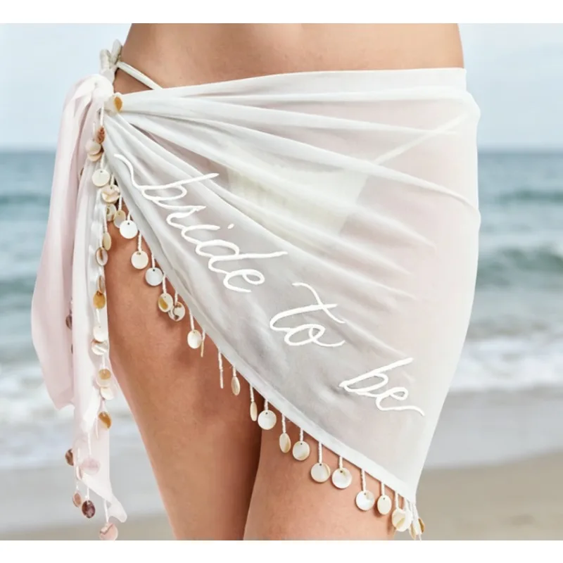 Bridal Embroidered  Set Solid Color with Natural  Pendant and Tassel Saron Beach Skirt
