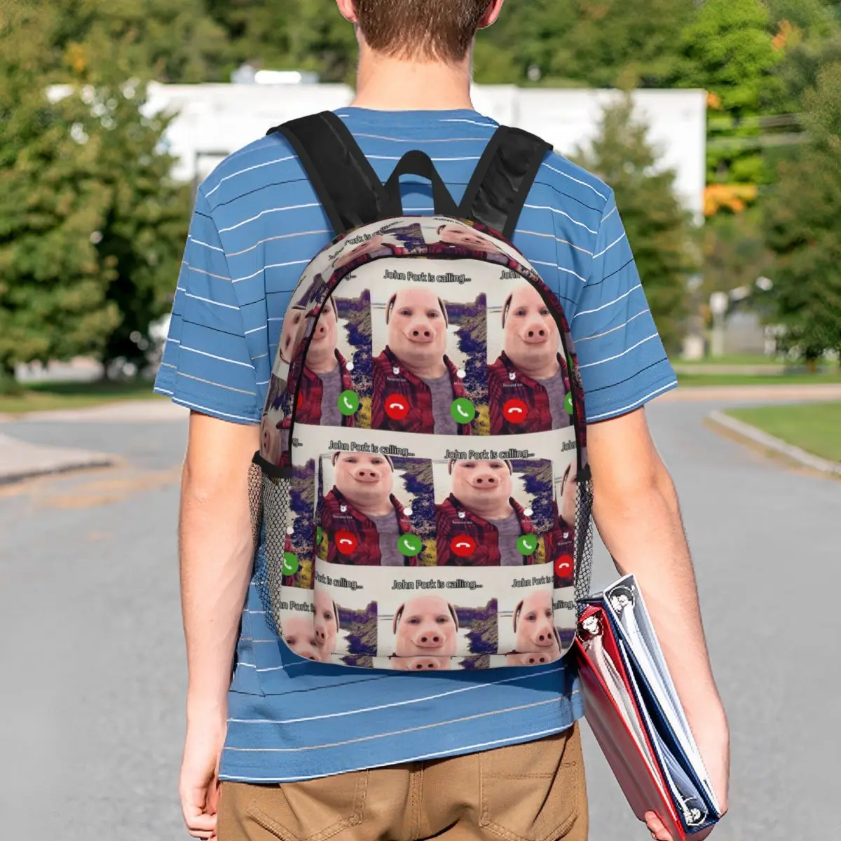 John Pork Is Calling Answer Call Phone Backpack Student BookBag Boys Girls School Bag Computer Shoulder Bags