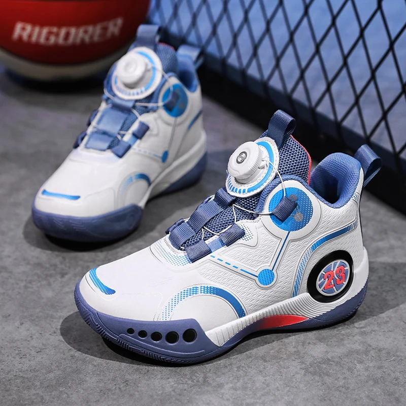 

All Season Leather Kids Basketball Shoes Swivel Buckle Children Sports Shoes Non-slip Tennis Outdoor Trainers Boys Sneakers