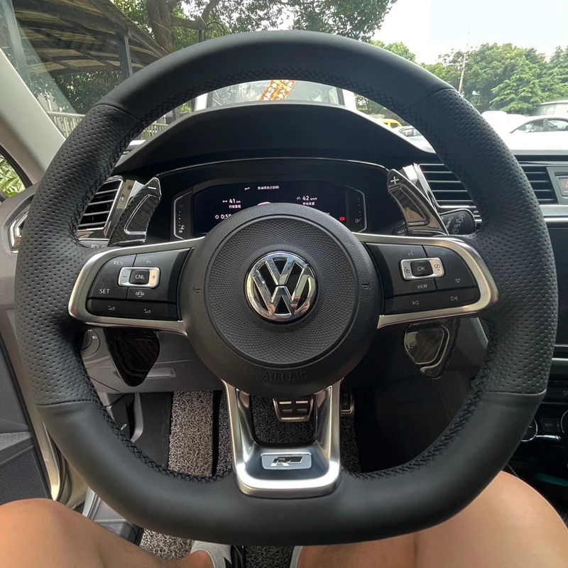 

Custom Car Steering Wheel Cover Genuine Leather 100% Fit For Volkswagen VW Golf 7 GTI Golf R MK7 VW Polo GTI Scirocco 2015 2016