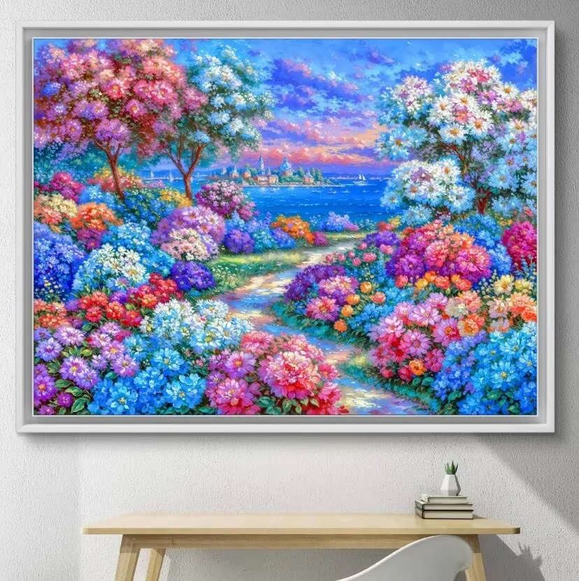 

9ct 110x85cm Flowers Road Embroidery DIY Printed Kits Cross Stitch Needlework Set Home Decor Crafts