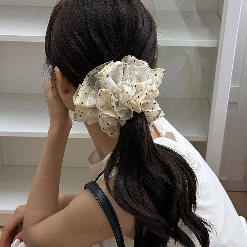 

1 Pcs Ladies' Hair Scrunchies Fashion Gentle Elegant Sweet Polka Dot Lace Hair Bands High Elasticity Hair Accessories For Women