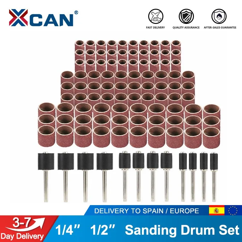 

XCAN Sanding Drum Set #80#100#120 Grit with 6.35mm 12.7mm Sanding Mandrel for Dremel Rotary Tools Abrasive Tools Sanding Bands