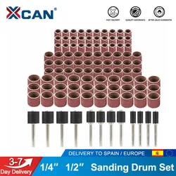 Bęben szlifierski XCAN zestaw #80 #100 #120 Grit z 6.35mm 12.7mm trzpień szlifierski do narzędzi obrotowych Dremel narzędzia ścierne taśmy szlifierskie