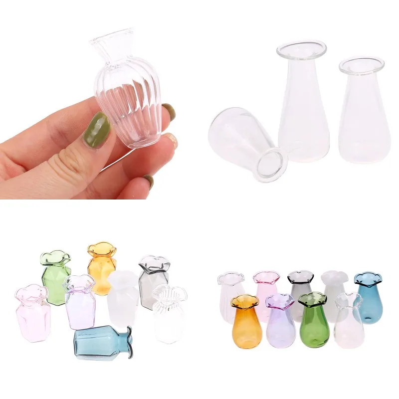 1:12 Home Garden Decor Dollhouse Miniature Glass Vase Transparent Storage Jar Flowerpot Handcrafted Accessories