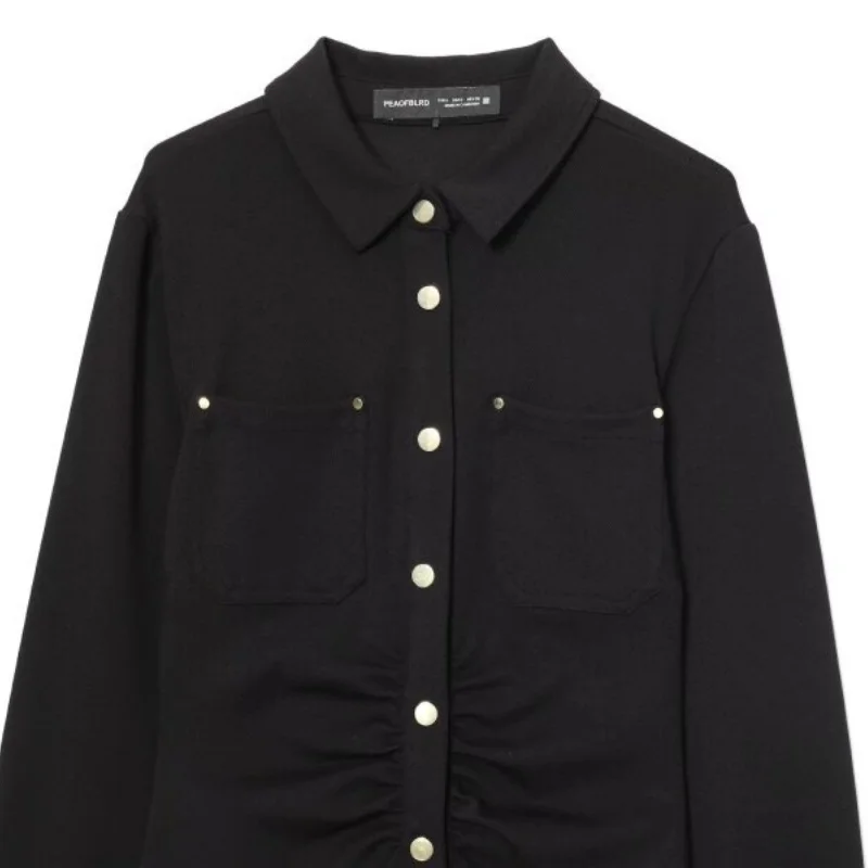 المرأة الخصر سترة مستقيمة مطوي فستان طويل الأكمام المفتوحة غرزة سيدة فستان أنيق موضة سليم صالح بدوره إلى أسفل طوق الشارع الشهير #3