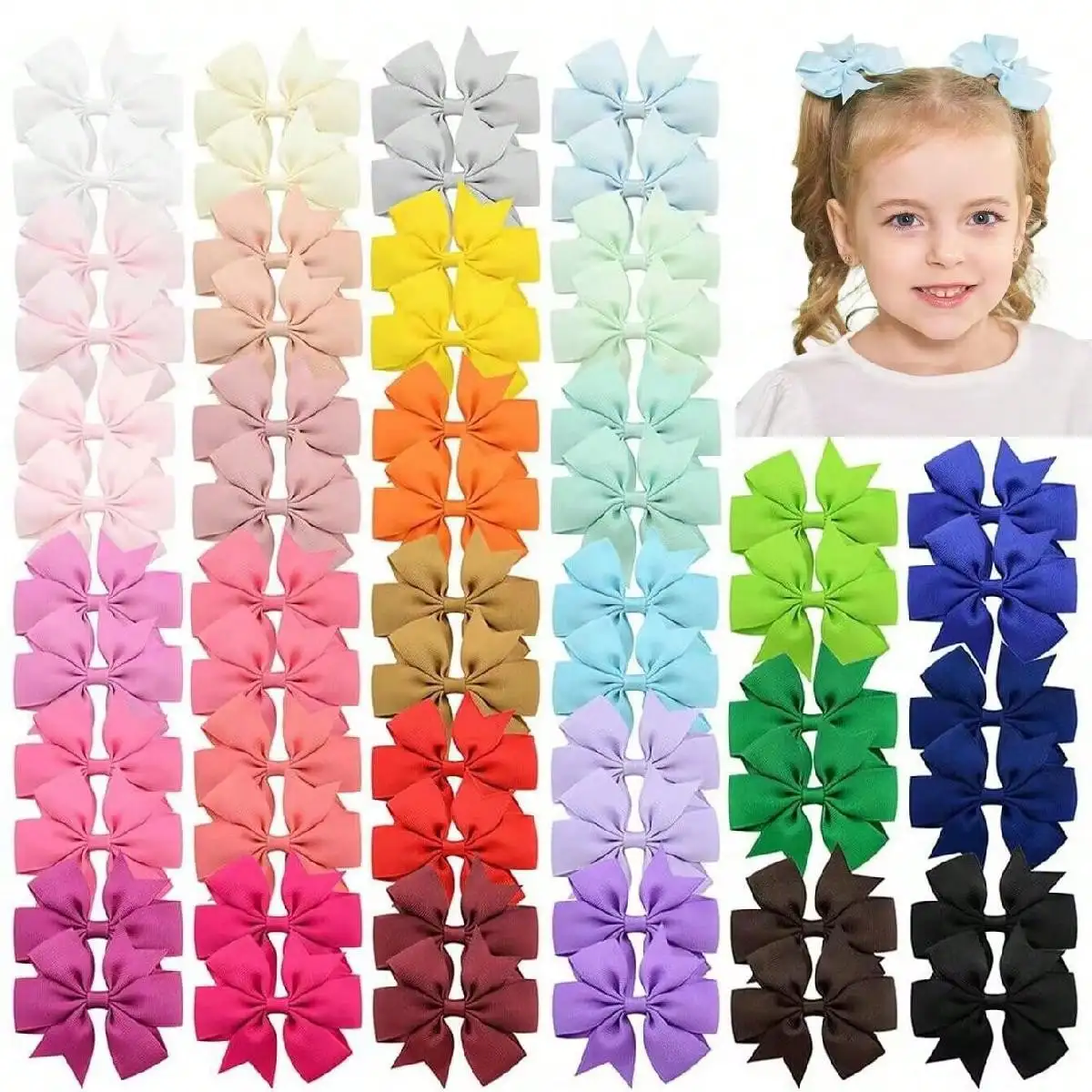 

40Pcs Classic Sunflower Bows Hair Clip Girls Lovely Party Hairgripes Boutique Double Ponytail Dress Up Hairpins