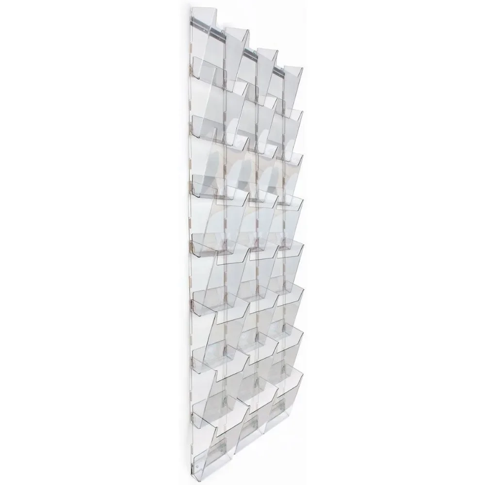 

Magazine Rack for Wall Mount Use, 24 Pockets, 3 Columns of 8, Full View - Clear Acrylic