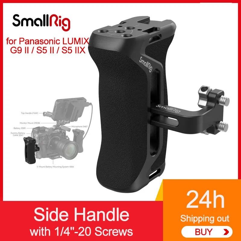 SmallRig 4015 DSLR Camera Hand Grip Aluminum Universal Side Handle W/ Screw Mounting Holes &Cold Shoe for Microphone