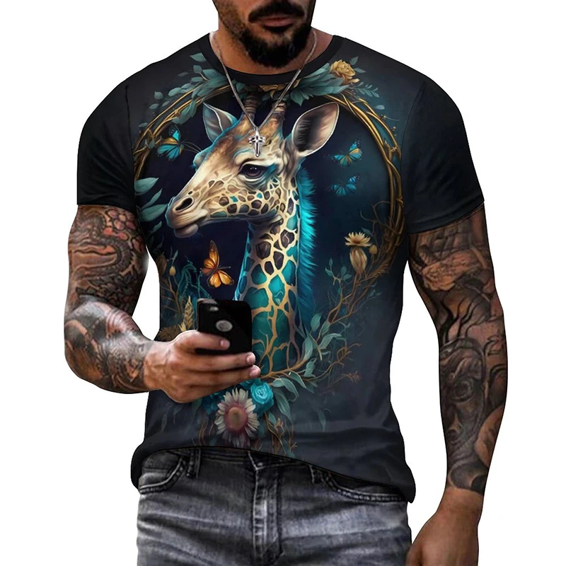 Summer Women T Shirt 3D Colorful Painting Funny Animal Giraffe Lion Leopard Short Sleeve Tops Animals Tee Streetwear Oversized