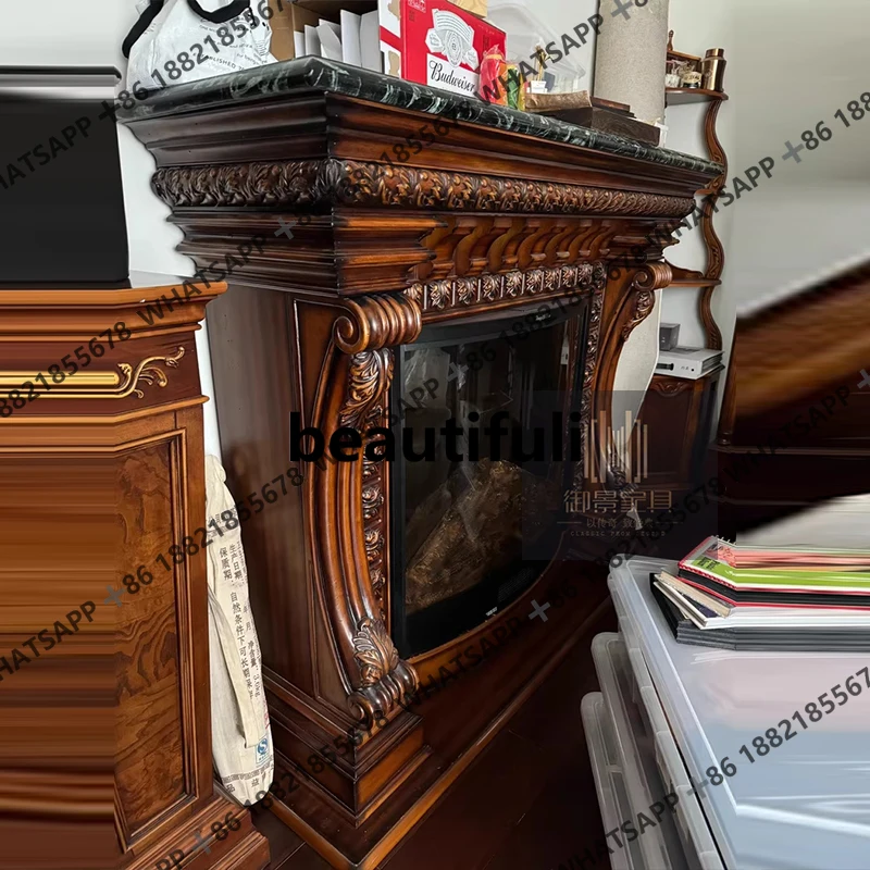American solid wood mantel European villa decorative cabinet retro old stove cabinet living room entrance cabinet