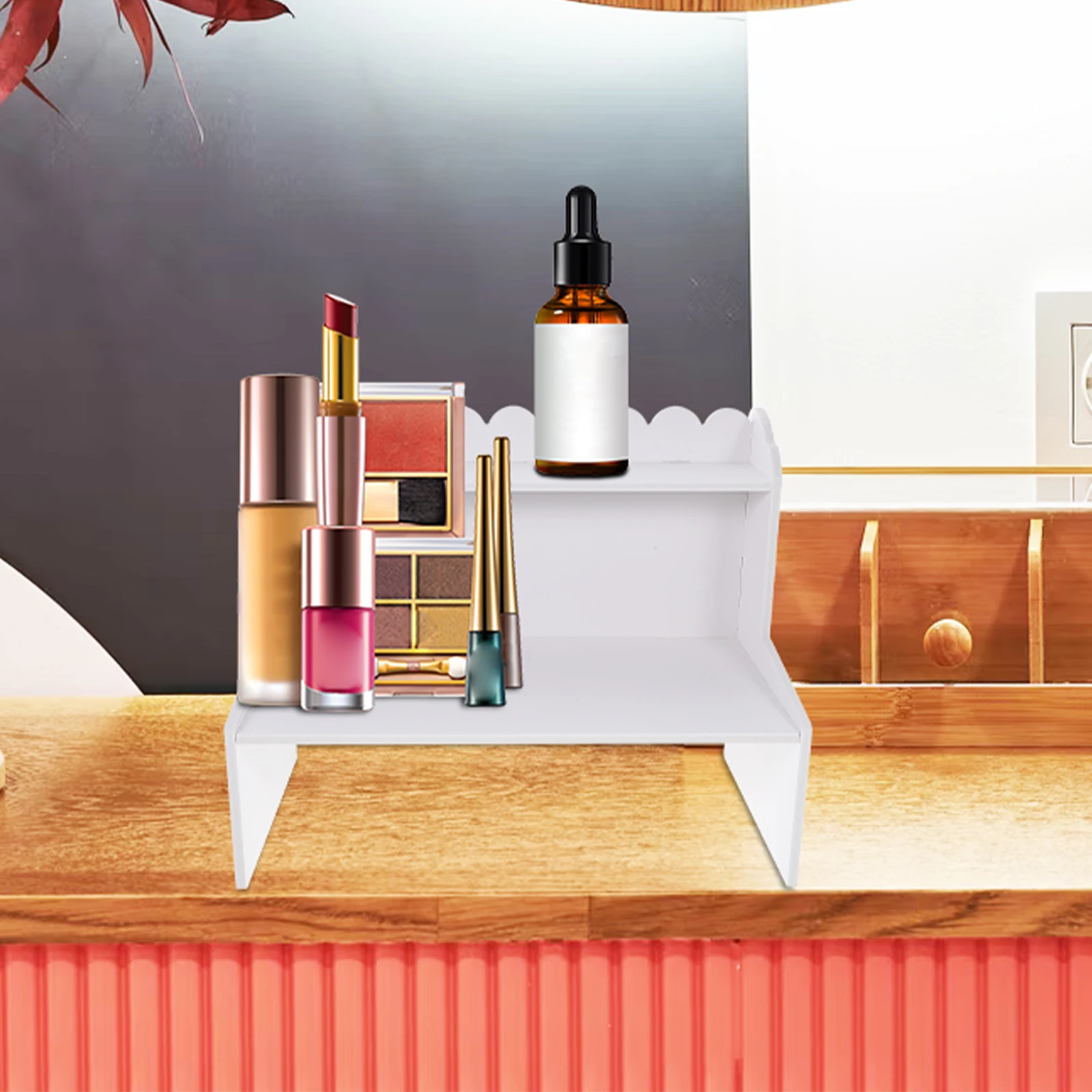 

Adjustable Double Layer Storage Rack Desktop ganizer Board Multi functional Shelf Home Office Bathroom Book Sundries