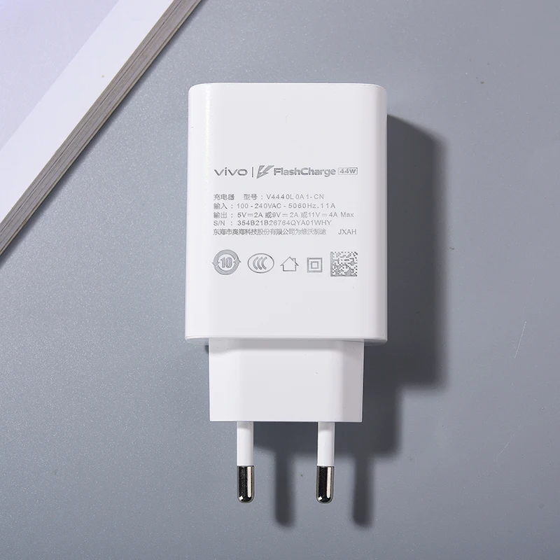 For Original 44W Vivo Fast Charger EU/US Flashcharge 2.0 TypeC Cable For X70 X60 S12 S10 Pro T1 IQOO Neo 5 855 Z5X Z6 Z5