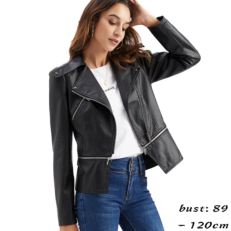 

high quality short leather jacket for women big size motorcycle slim jacket new 2023 autumn elegant clothing black brown