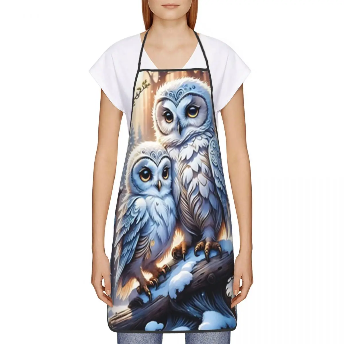 Custom Funny Owl Bib Aprons Women Men Unisex Kitchen Chef Tablier Cuisine for Cooking Baking Painting