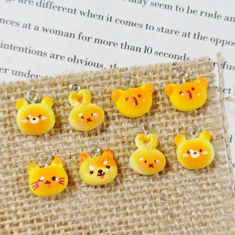 10PCS Kawaii Mini Animal Toast Bread Resin Charms Cat Koala Dog Rabbit Simulation Food Pendants For Handmade Earrings Bracelet view 3