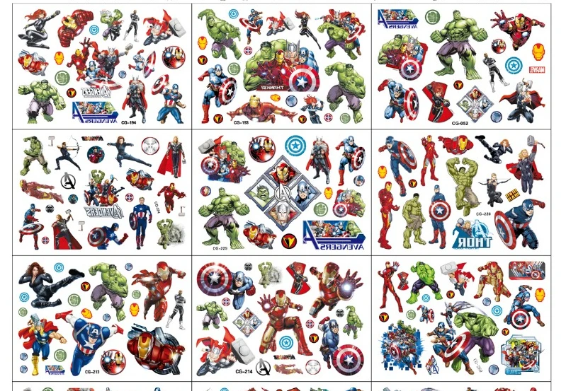 Marvel The Avengers Tattoo Stickers Anime Figures Kids Tattoo Stickers Cute Birthday Party Tattoo Sticker Water Transfer Sticker