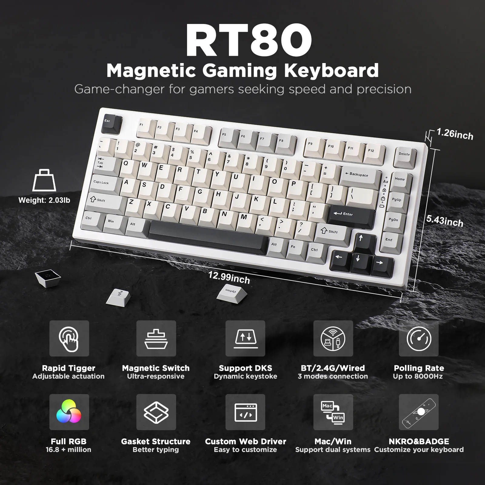 YUNZII RT80 8K Wireless HE Gaming Keyboard, Rapid Trigger Magnetic