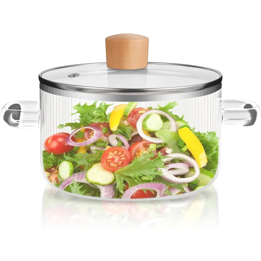 Olla de cocina de vidrio de 1,6 l con tapa, olla de sopa de vidrio resistente al calor, cacerola de vidrio con dos asas para fideos, sopa, herramientas de cocina