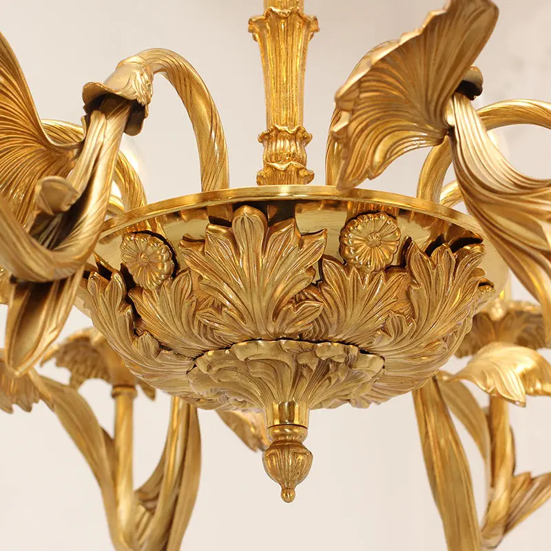 8-head French Copper Chandelier Villa Living Room Luxurious Atmosphere European Bedroom Restaurant Retro Entrance Lamp