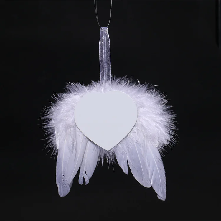 Angel Wings Love Pendant Sublimation Blank Ornaments Feather Design Decoration For New Year Christmas Tree etc.