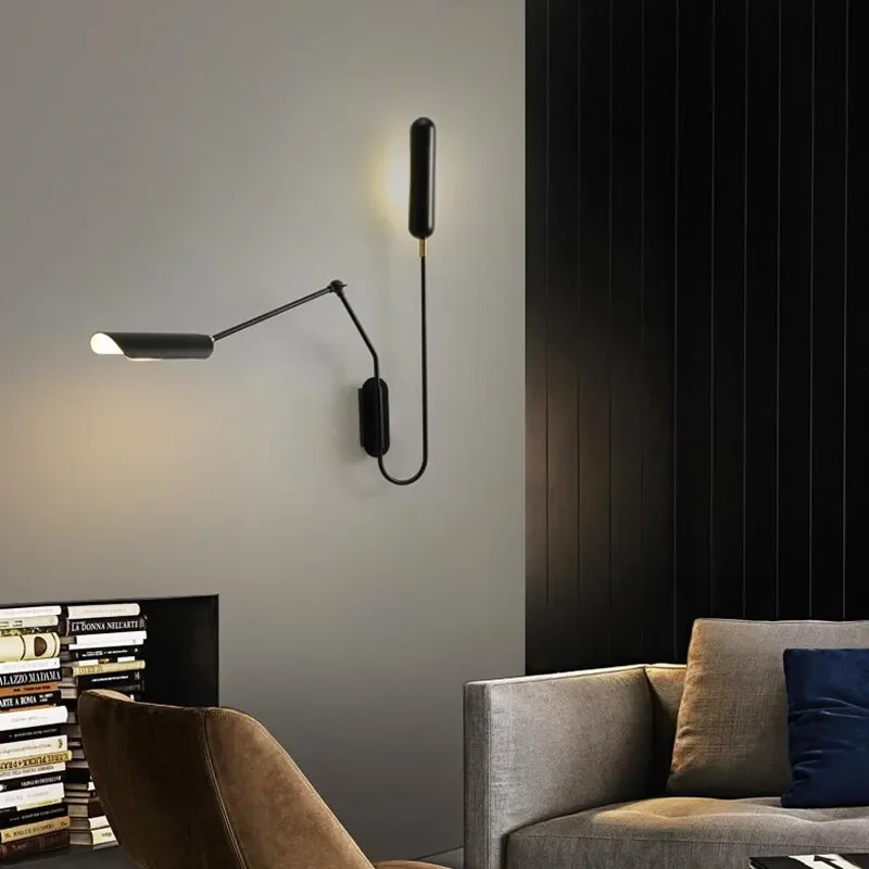 Industrial Adjustable switch Wall Lamp Creative Long arm Reading Bedside Vintage Retro Led E27 Wall Lights Fexibleable Black