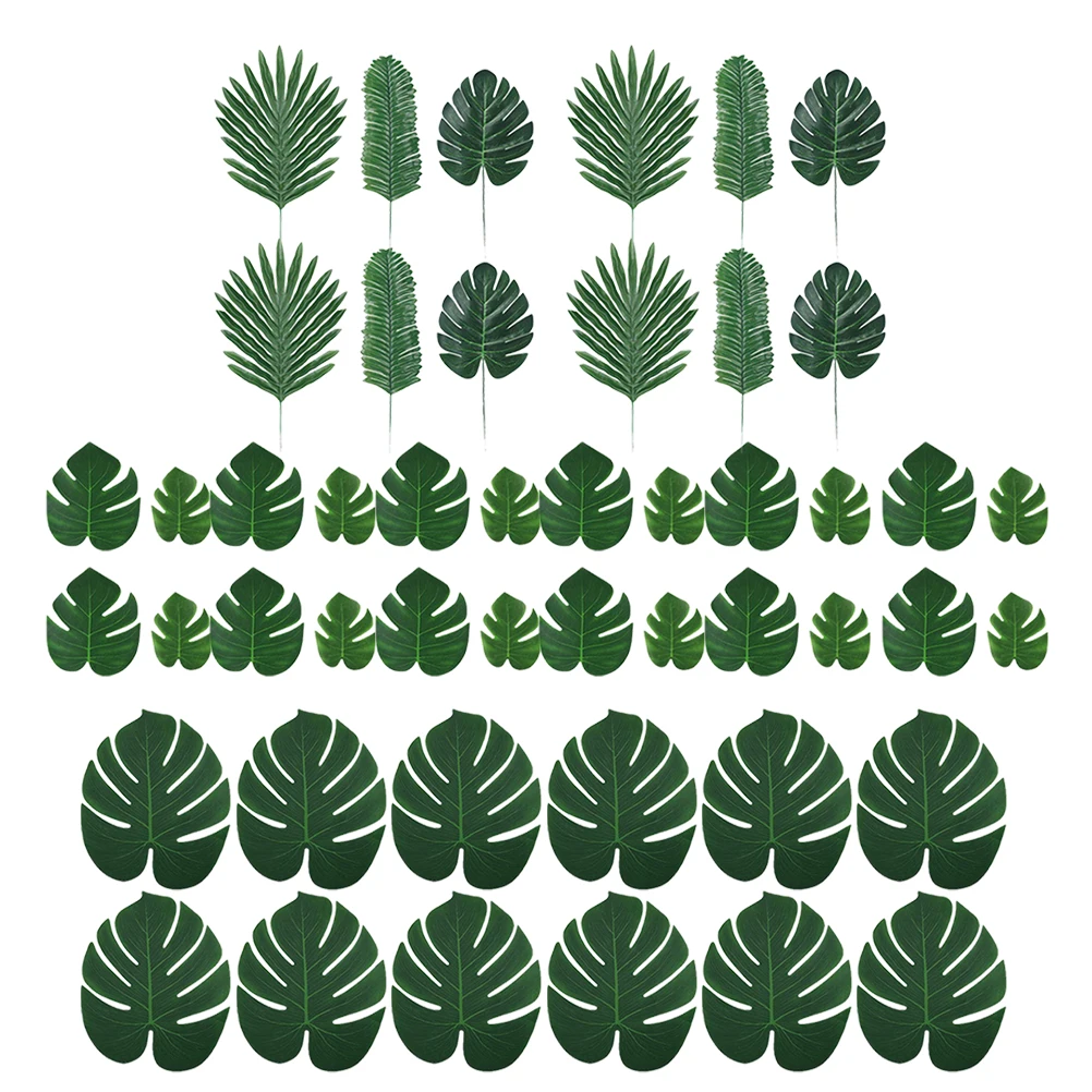

60pcs Artificial Tropical Plants Leaves Decorations Faux Palm Branches Party Wedding Home Bar Jungle Theme Simulated Leaf