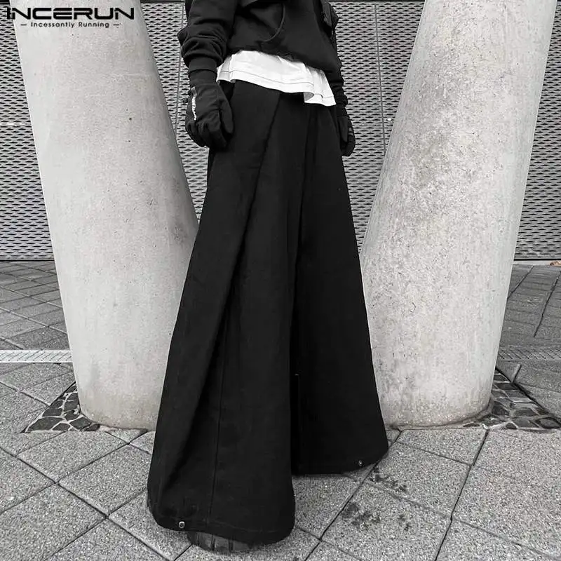 Men Wide Leg Pants Solid Color Button Pleated Fashion Casual Trousers Men Streetwear 2024 Loose Leisure Pantalon S-5XL INCERUN