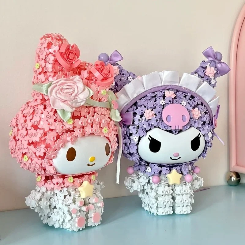 

Kuromi & My Melody, комплект строительных блоков «сделай сам», игрушки, наборы блоков для букета цветов, подарки на день рождения для девочек/детей, модель рождественского украшения