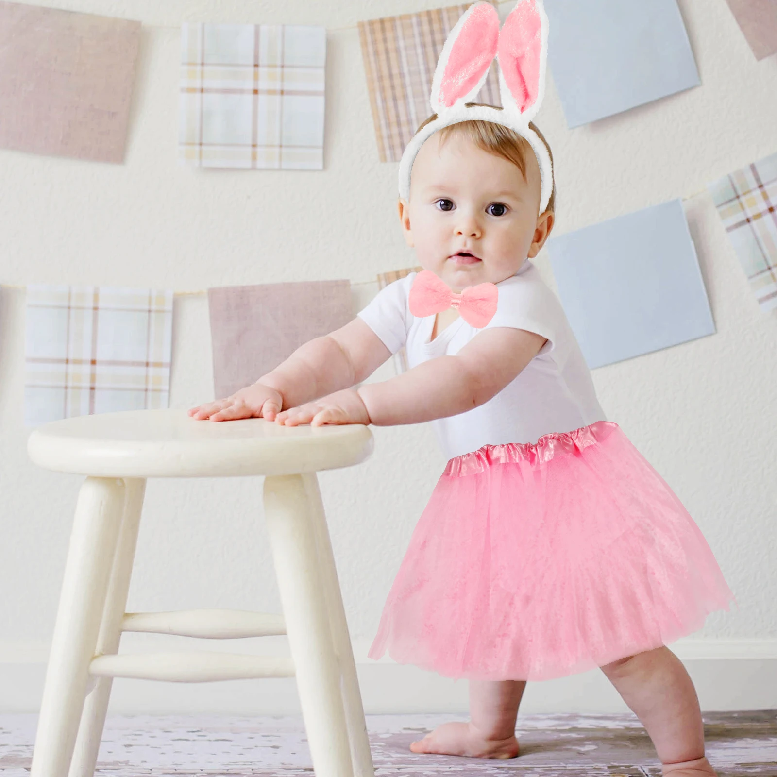 

Комплект из 4 предметов: детская сетчатая юбка, повязка на голову с кроликом, костюм-пачка для вечеринки, удобная ткань, привлекательный дизайн, для малышей на Пасху